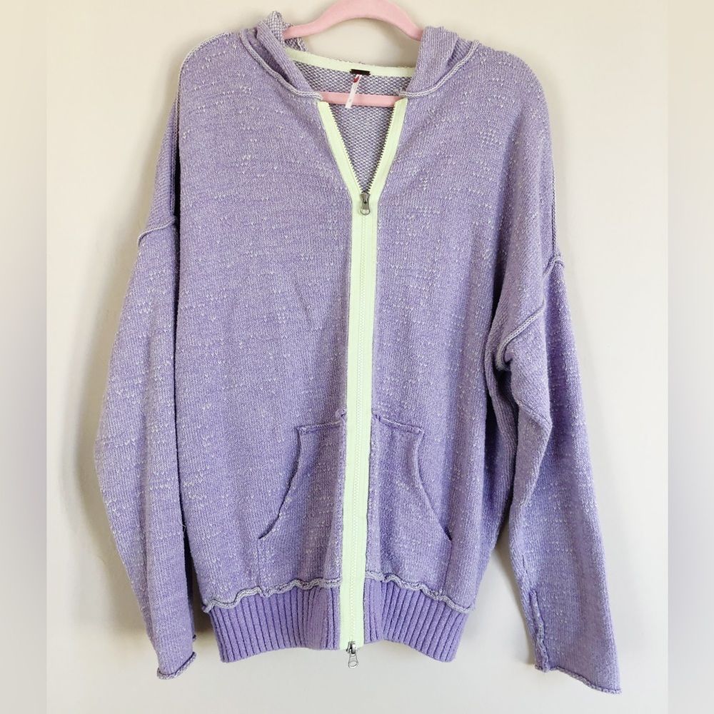 Free People Lavender Purple Green Zipper Sweater Hoodie
